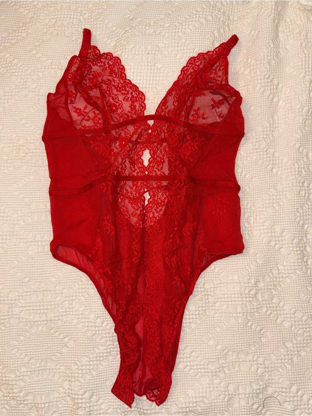 Adore Me Red Lace Sheer Chemise Bodysuit